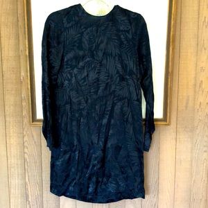 H&M Dark Blue Tropical Leaf Long Sleeve Mini Dress Open Back
